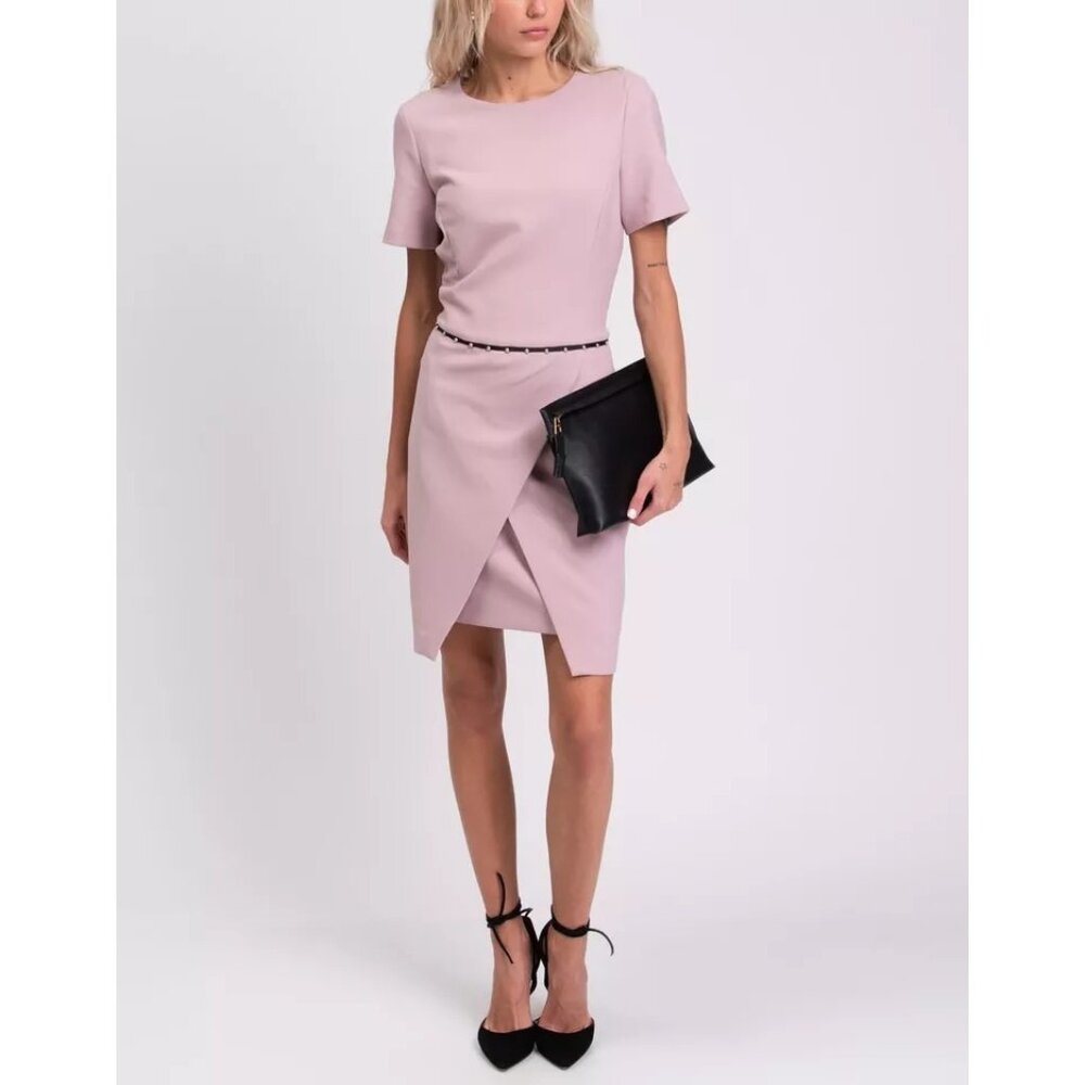 Elegant Blush Pink Wrap-Front Sheath Dress